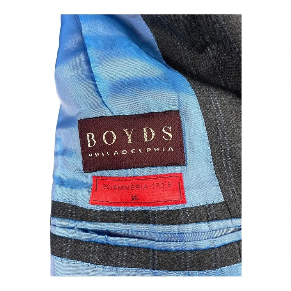 Isaia Napoli Gray Blue Striped Super 170s Sciammeria Wool Blazer Size 44R